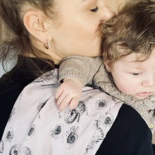 Load image into Gallery viewer, mother burping her baby with our cotton swaddle / burp cloth