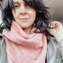 Load image into Gallery viewer, mom wearing our cotton swaddle as a scarf