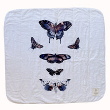Load image into Gallery viewer, butterfly printed white quilted baby blanket
