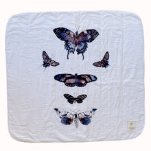 Load image into Gallery viewer, butterfly printed white quilted baby blanket
